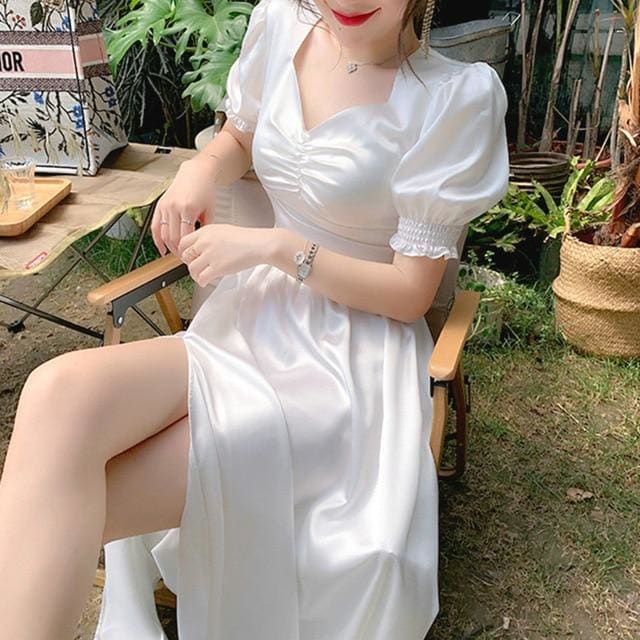 Elegant Chiffon Ruffle Puff Sleeve Fairy Dress MK15665 - KawaiiMoriStore