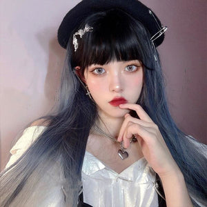 Elegant Lolita Dark Blue Gradient Long Straight Hair MK15772 - KawaiiMoriStore