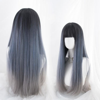 Elegant Lolita Dark Blue Gradient Long Straight Hair MK15772 - KawaiiMoriStore