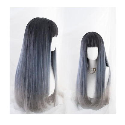 Elegant Lolita Dark Blue Gradient Long Straight Hair MK15772 - KawaiiMoriStore