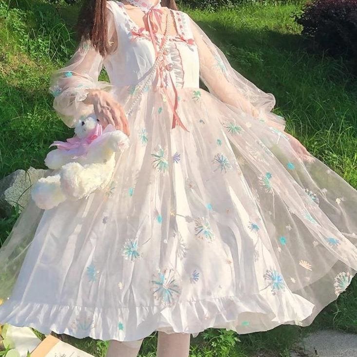 Elegant Lolita Embroidery Chiffon Shiny Fairy Dress MK0829 - KawaiiMoriStore
