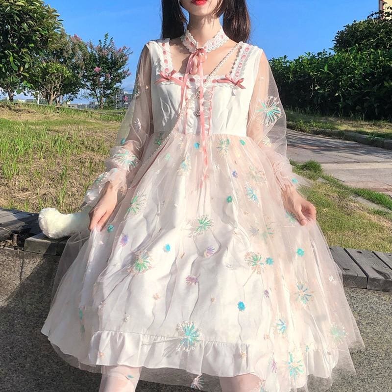 Elegant Lolita Embroidery Chiffon Shiny Fairy Dress MK0829 - KawaiiMoriStore