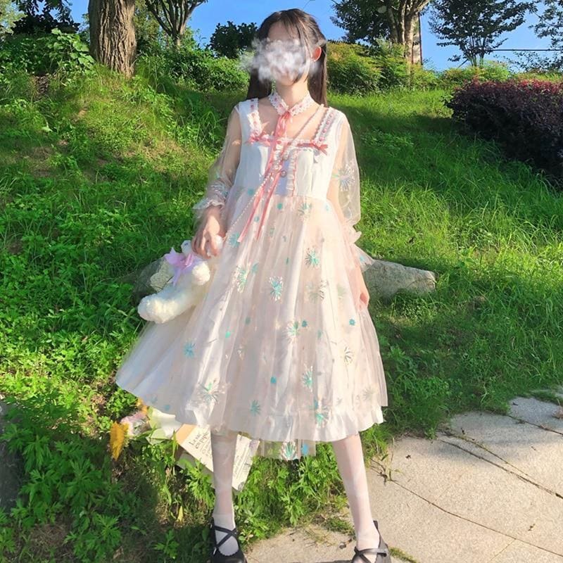 Elegant Lolita Embroidery Chiffon Shiny Fairy Dress MK0829 - KawaiiMoriStore