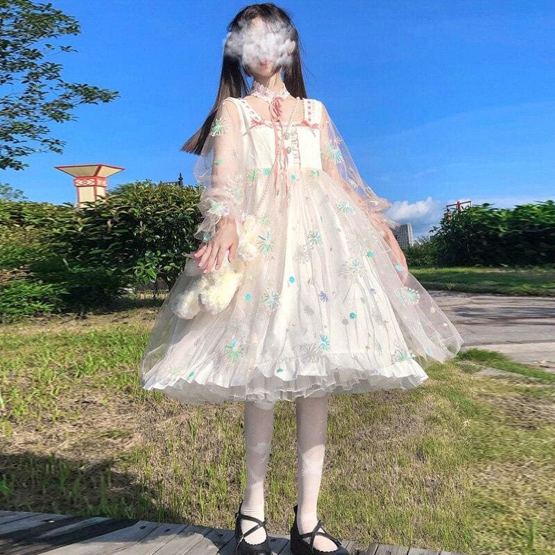 Elegant Lolita Embroidery Chiffon Shiny Fairy Dress MK0829 - KawaiiMoriStore