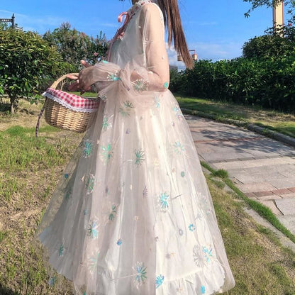 Elegant Lolita Embroidery Chiffon Shiny Fairy Dress MK0829 - KawaiiMoriStore