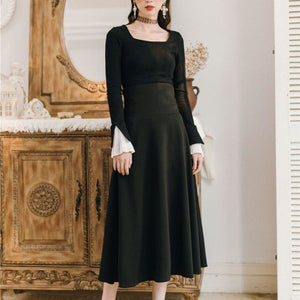 Elegant Style Black Blouse Long Sleeve and White Lace Black Skirt MM1616 - KawaiiMoriStore