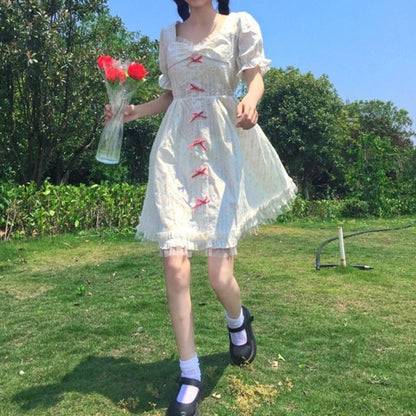 Elegant Sweet Preppy Style Square Collar Butterfly Sleeve White Dress MK0807 - KawaiiMoriStore