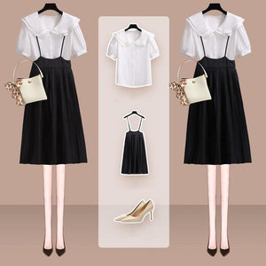 Elengant White Loose Blouse Black Straps Dress MM1298 - KawaiiMoriStore