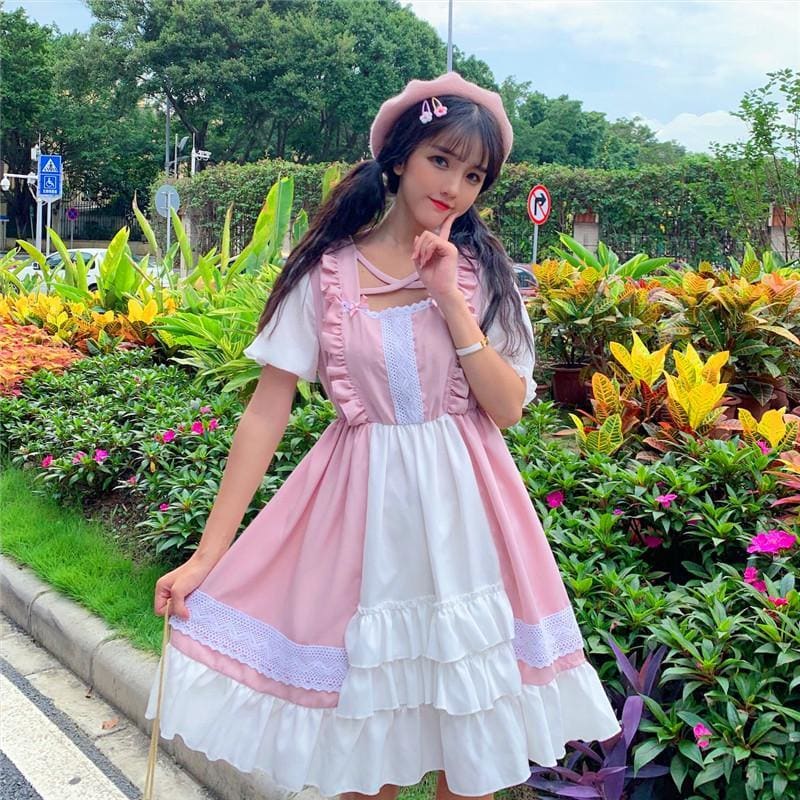 Eli Blossom Pink Frilly Short Sleeve Kawaii Princess Lolita 