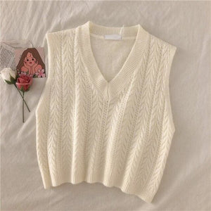 Elli - Knitted Vest Mute Colored Sweater - vest