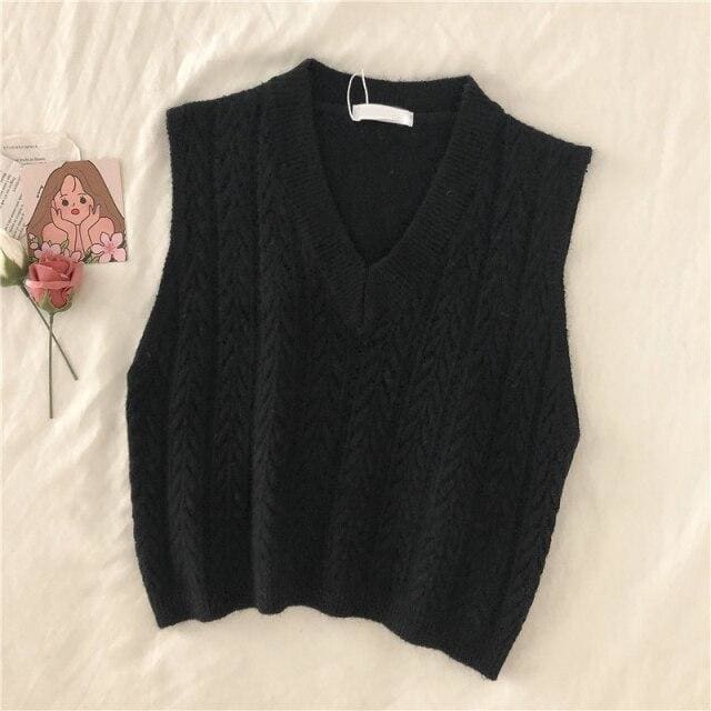 Elli - Knitted Vest Mute Colored Sweater - vest