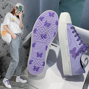 Embroidery Butterfly Low Lacing Canvas Sneakers MK15383 - KawaiiMoriStore