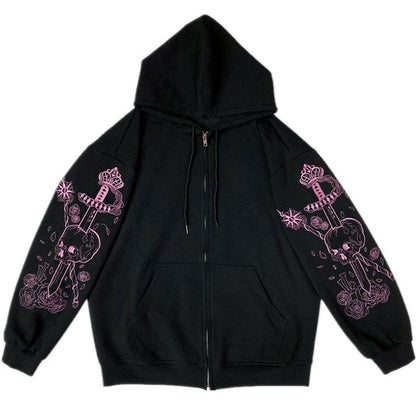 Embroidery JK Zipper Hooded Coat MK133 - KawaiiMoriStore