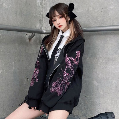 Embroidery JK Zipper Hooded Coat MK133 - KawaiiMoriStore