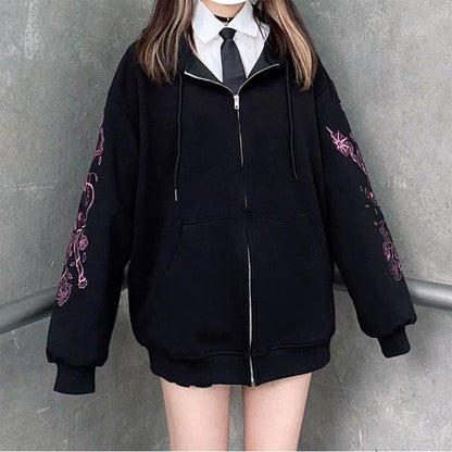 Embroidery JK Zipper Hooded Coat MK133 - KawaiiMoriStore