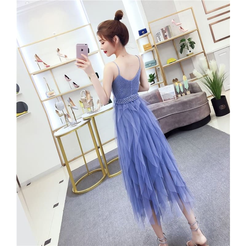 Fairy Irregular Net Yarn Sling Mini Dress