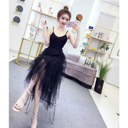 Fairy Irregular Net Yarn Sling Mini Dress