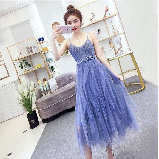 Fairy Irregular Net Yarn Sling Mini Dress