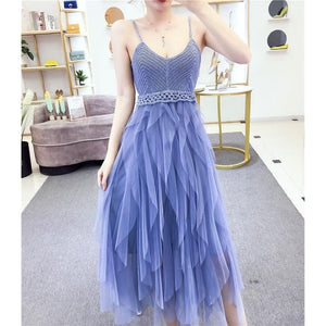 Fairy Irregular Net Yarn Sling Mini Dress