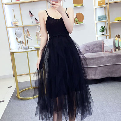 Fairy Irregular Net Yarn Sling Mini Dress