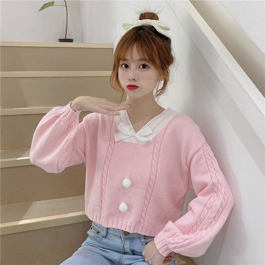 Fairy-Kei Candy Pastel Kawaii Aesthetic PomPom Sweater - 