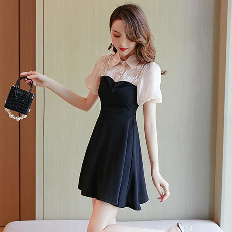 Fake Two-Piece Puff Sleeve Mini Dress