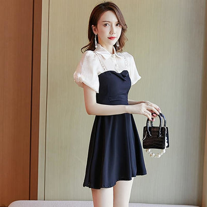 Fake Two-Piece Puff Sleeve Mini Dress