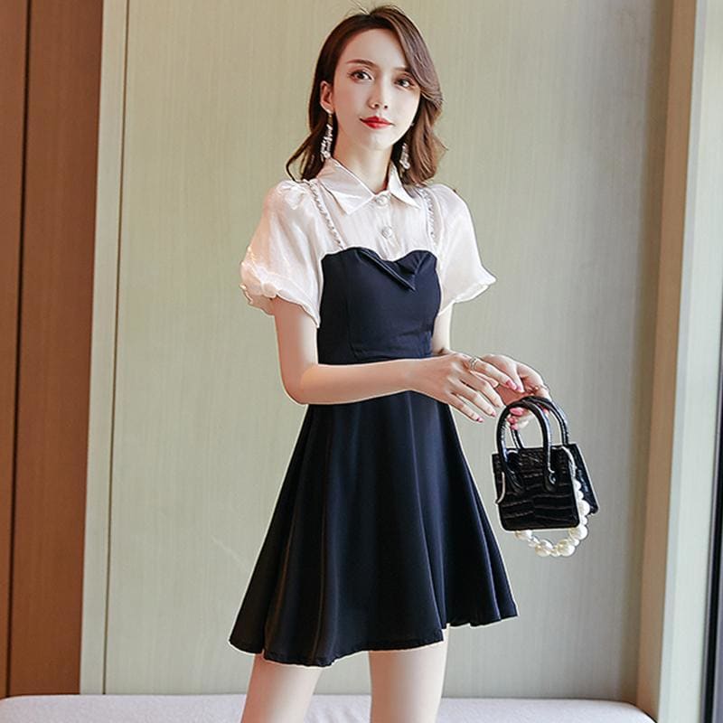 Fake Two-Piece Puff Sleeve Mini Dress