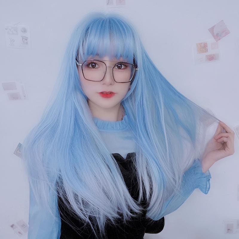 Fashion Blue Gray Long Wig MM1135 - KawaiiMoriStore
