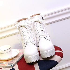 Fashion Buckle Plus Lacing 3 Colors High Heel Martin Boots MK15526 - KawaiiMoriStore