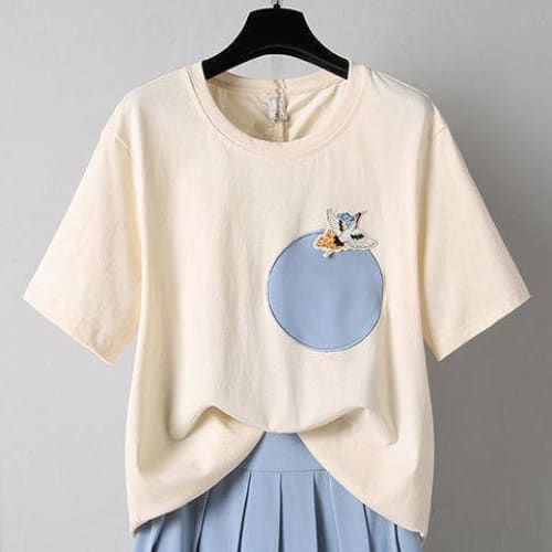 Fashion Cute Beige T-shirt Blue Skirt Set MM1301 - KawaiiMoriStore