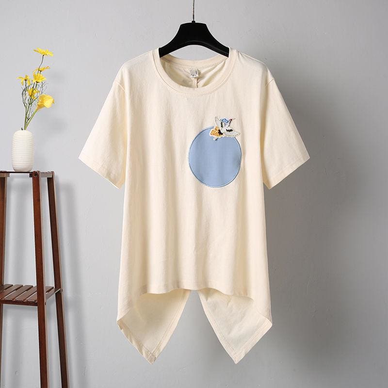 Fashion Cute Beige T-shirt Blue Skirt Set MK16153 - T-shirt 