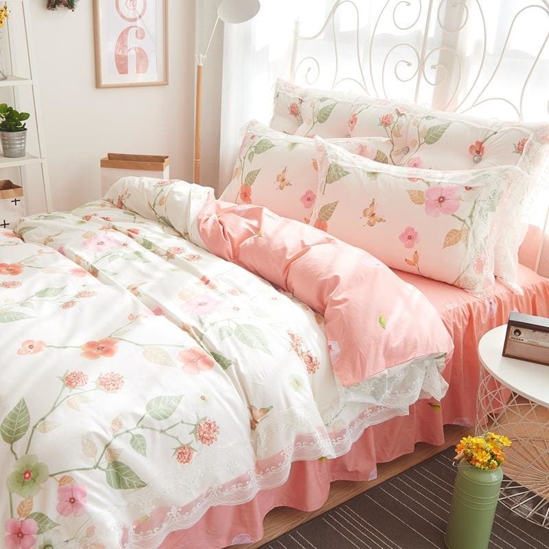 Fashion Lace Floral Bedding Set of Four Pieces MK15212 - KawaiiMoriStore