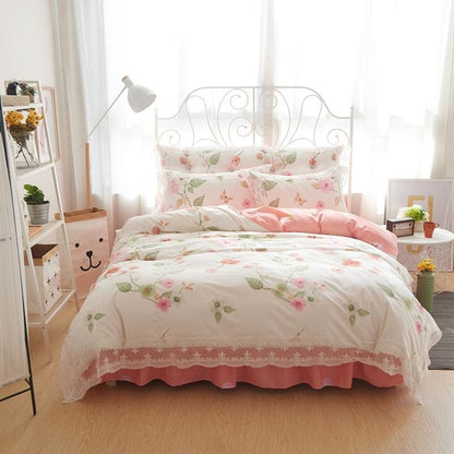 Fashion Lace Floral Bedding Set of Four Pieces MK15212 - KawaiiMoriStore