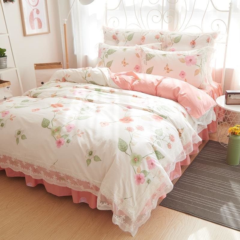 Fashion Lace Floral Bedding Set of Four Pieces MK15212 - KawaiiMoriStore