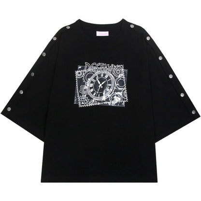 Fashion Off-the-shoulder Fate Clock Short Sleeve T-shirt MK15076 - KawaiiMoriStore