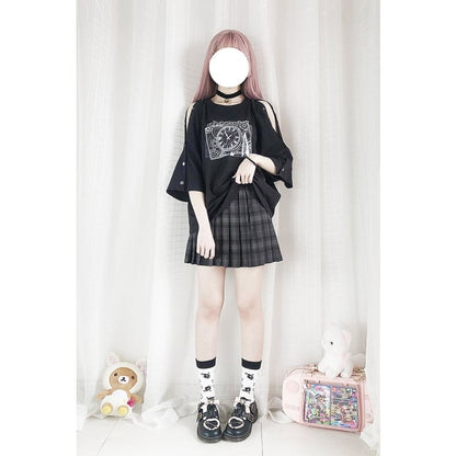 Fashion Off-the-shoulder Fate Clock Short Sleeve T-shirt MK15076 - KawaiiMoriStore