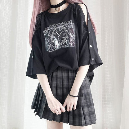 Fashion Off-the-shoulder Fate Clock Short Sleeve T-shirt MK15076 - KawaiiMoriStore