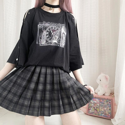 Fashion Off-the-shoulder Fate Clock Short Sleeve T-shirt MK15076 - KawaiiMoriStore