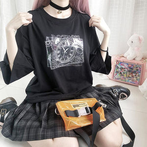 Fashion Off-the-shoulder Fate Clock Short Sleeve T-shirt MK15076 - KawaiiMoriStore