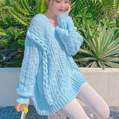 Fashion Pastel Blue Girls Sweater MM1628 - KawaiiMoriStore