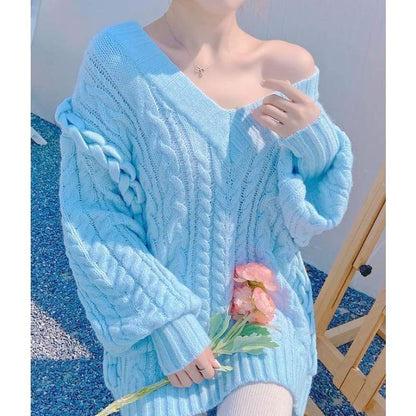 Fashion Pastel Blue Girls Sweater MM1628 - KawaiiMoriStore