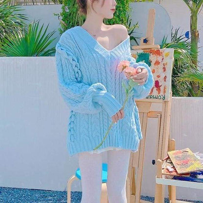 Fashion Pastel Blue Girls Sweater MM1628 - KawaiiMoriStore