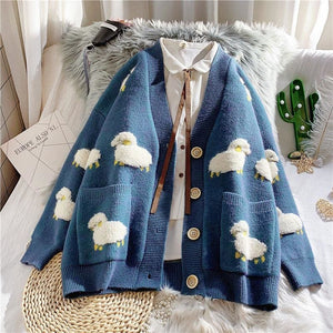 Fashion Sheep Motifs Cardigans V-neck Coat MK15406 - KawaiiMoriStore