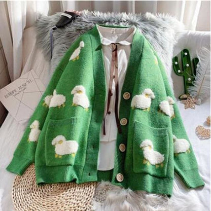 Fashion Sheep Motifs Cardigans V-neck Coat MK15406 - KawaiiMoriStore