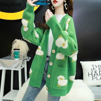 Fashion Sheep Motifs Cardigans V-neck Coat MK15406 - KawaiiMoriStore