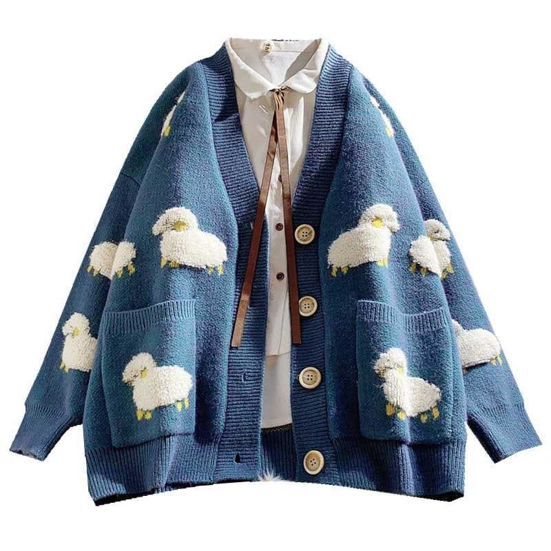 Fashion Sheep Motifs Cardigans V-neck Coat MK15406 - KawaiiMoriStore