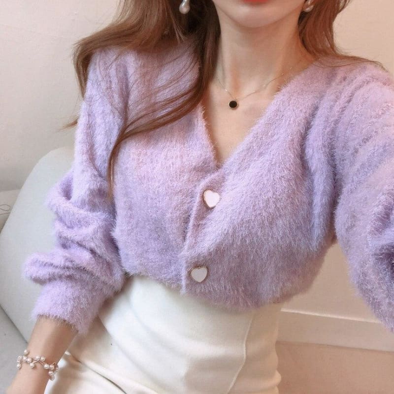Fashion V-neck Single Breasted  Knitting Cardigan Sweater MK15599 - KawaiiMoriStore