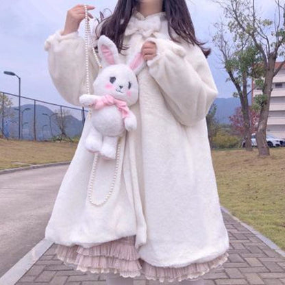 Faux Rabbit Fur Long Sleeve Cute Cardigan Coat MK15568 - KawaiiMoriStore