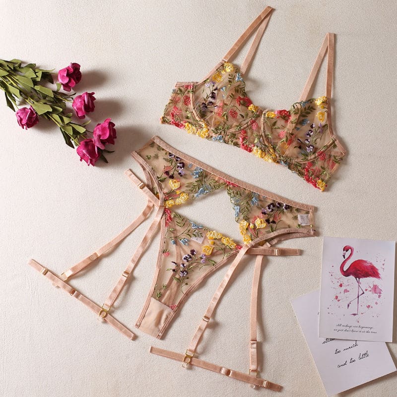 Floral Lingerie Set - Khaki / S - lingerie